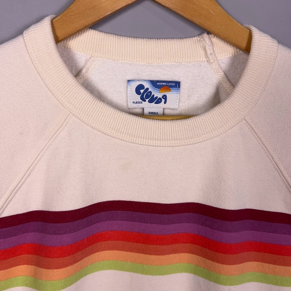 Marine Layer Cloud 9 Fleece Sweatshirt Womens Size Small Striped Cream Retro - Picture 4 of 7
